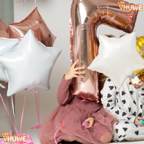 Vista 24 de Globos de estrella beige de 18 pulgadas, 10 globos de Mylar de forma estrella beige con revestimiento metálico de helio para decoraciones de fiesta