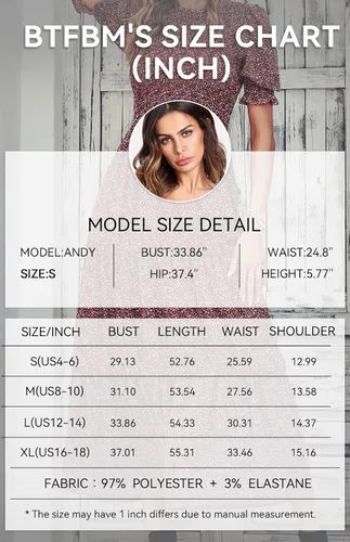 Vista 5 de BTFBM Vestidos para mujer, cuello redondo, casual, de verano, con volantes, manga corta, bohemio, con niveles, fruncido, largo, con estampado floral