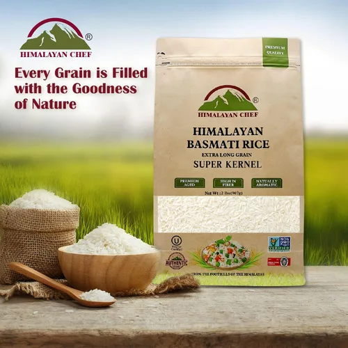 Vista 5 de Himalayan Chef Arroz Basmati, grano extra largo blanco Super Kernel-2lbs