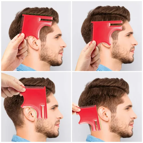 Vista 3 de 2 piezas de guía de barba, herramientas de plantilla de modelado, línea de bigote, plantilla de línea de cabello, corte de barba, moldeador