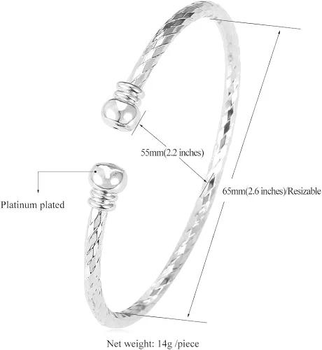 Vista 3 de U7 delicado brazalete de puño simple de platino bañado en oro real de 18K, joyería moderna.