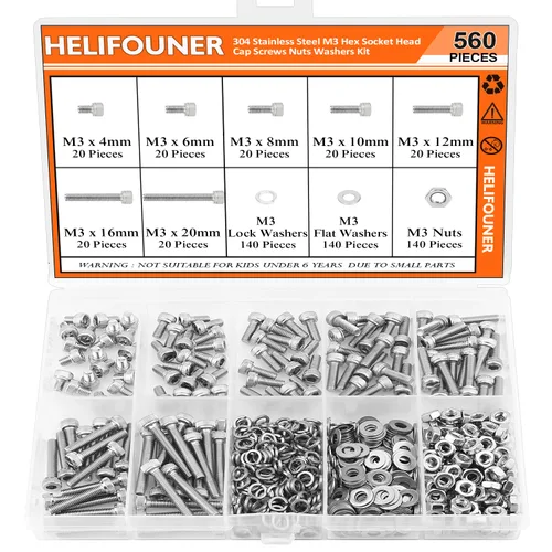 Vista 17 de HELIFOUNER 560 Piezas M2 x 4 mm / 6 mm / 8 mm / 10 mm / 12 mm / 16 mm / 20 mm, Tornillos de Cabeza de Botón con Cavidad Cilíndrica, Tuercas