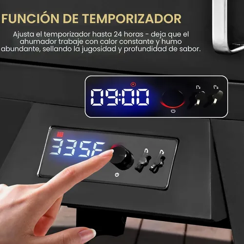Vista 7 de Ahumador eléctrico con tapa, pantalla LED, sonda integrada para carne, ahumadores de barbacoa de gran capacidad, 4 estantes fuman más con 633 pies