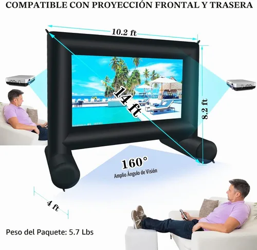 Vista 3 de Proyector inflable de 14 pies para exterior/interior, pantalla de proyector inflable con soplador de aire, compatible con proyección frontal/trasera