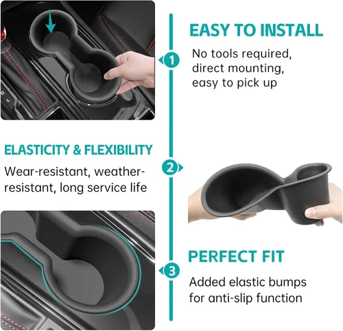 Vista 6 de Organizador de portavasos compatible con accesorios Chevy Equinox 2018-2024, sin ruido, a prueba de agua y polvo, TPE inserto para consola