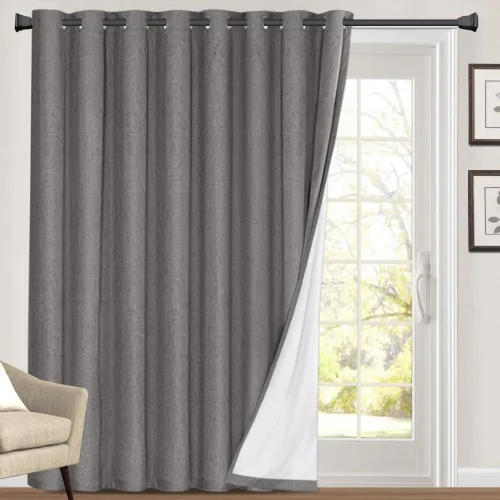 Vista 59 de Cortinas con textura de lino 100% opacas de 64 pulgadas de largo, juego de 2 paneles de cortinas de lino opacas con forro aislante térmico que Arena