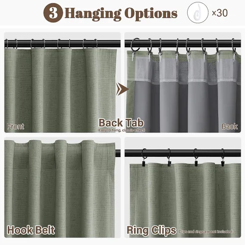 Vista 123 de Guken Cortinas opacas de lino, 2 paneles rústicos, elegantes, 100% opacas, con aislamiento térmico, banda de ganchos y trabilla trasera, 52 x 84