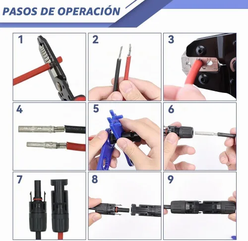 Vista 4 de Herramienta de prensado de cables fotovoltaicos para paneles solares, crimpadora para conectores solares AWG 14-10 (2,5/4/6 mm²), pilers ligeros