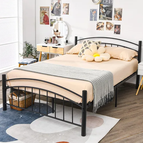 Vista 10 de Giantex Base de cama de metal, plataforma moderna con cabecero y estribo, base de colchón con soporte de listones de acero resistente, sin ruido