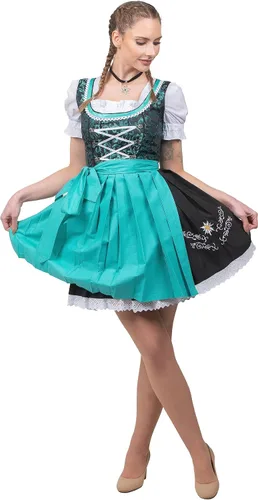 Vista 5 de Conjunto de vestido corto de tirolesa alemana Oktoberfest de 3 piezas, negro y verde