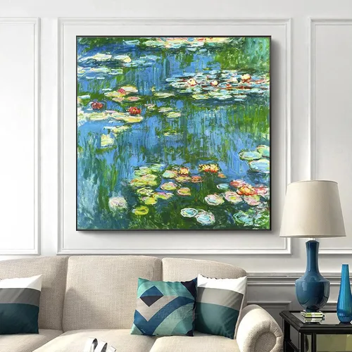 Vista 2 de Cuadro de arte de pared de lienzo, carteles de lirio de agua de paisaje famoso, carteles impresos en lienzo para decoración de sala de estar, 15.7 x