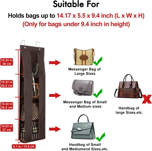 Vista 2 de Lirex Organizador de bolso para colgar sobre la puerta, con 4 bolsillos transparentes plegables, para bolsos, bufandas, ropa y leggings, organizador