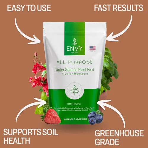 Vista 3 de ENVY Fertilizante para plantas multiusos, 0.5 libras, hace 50 galones, para plantas de interior y exterior, seguro para mascotas, soluble en agua