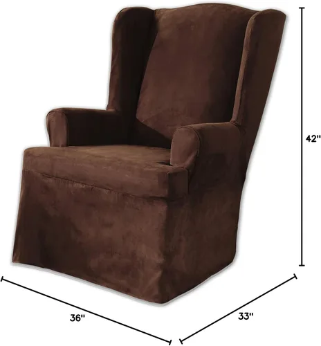 Vista 5 de SURE FIT funda para silla con alas y cojín en T de gamuza suave, de una pieza, ajuste relajado, poliéster, lavable a máquina, color chocolate