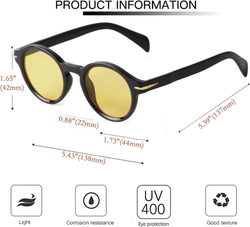 Vista 5 de SDINM Gafas de sol redondas pequeñas para mujer, marco de plástico vintage, lentes de sol UV400