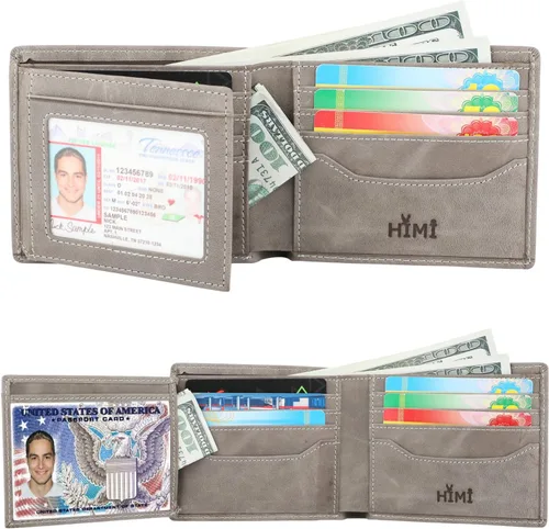 Vista 3 de Billetera para hombrecon RFID bloqueo plegable en 3, piel genuina, cartera con 2ventanas para identificación