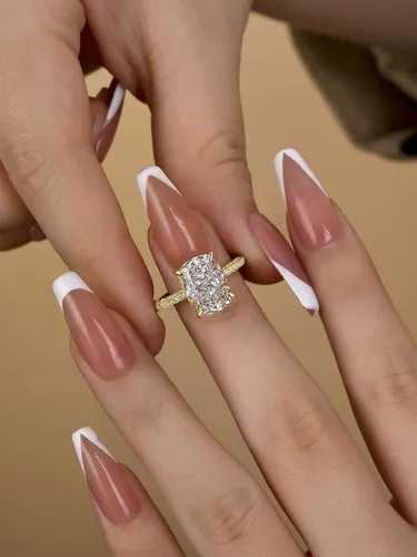 Vista 5 de RODIFFY Anillo de compromiso alargado de corte cojín de 4 CT/7CT para mujer, anillos de promesa de circonita cúbica de grado 5A de plata S925 4CT