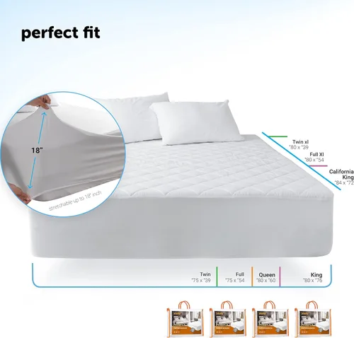 Vista 4 de Protector de colchón acolchado de 38 x 75 pulgadas, funda protectora de cama ajustable de algodón, bolsillo profundo de 18 pulgadas, impermeable
