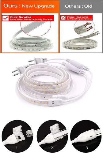Vista 9 de SUYOOULIN Tira de luces LED, 3.3 pies/3.3 ft de alto voltaje AC110V-130V Waterpoof IP68 súper brillante 3000LM 2835 120 LEDs/m tiras de luz LED