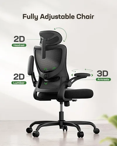 Vista 3 de Marsail - Silla ergonómica de oficina - Silla de escritorio con respaldo alto de malla y soporte lumbar ajustable, silla giratoria con ruedas