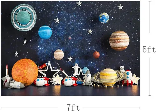 Vista 3 de MEHOFOND Fondo de fotografía del espacio exterior de 7 x 5 pies, universo, planeta, estrella, galaxia, astronauta, cohete, decoración de fiesta