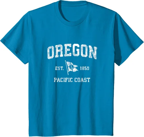 Vista 59 de Oregon Vintage barco ancla bandera diseño de West Coast Retro Tee, hombre S, Arándano