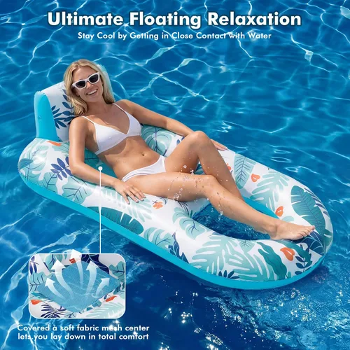 Vista 5 de 2 Pack Pool Floats Adult Heavy Duty-Adult Pool Float Lounger with Cup Holders, Backrest & Footrest Pool Lounge Float Pool Floaties Rafts for Beach