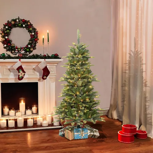 Vista 3 de Puleo International - Árbol de Navidad artificial de abedul Aspen delgado preiluminado de 4.5 pies con 200 luces transparentes, 389 puntas de ramas