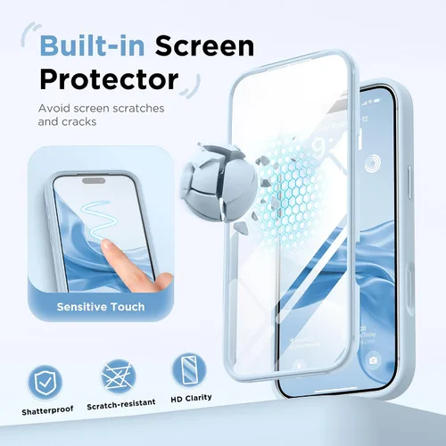 Vista 2 de BERFY Funda para iPhone 17 Pro Max, compatible con MagSafe, protector de pantalla de vidrio integrado, protección de cámara, funda de cuerpo