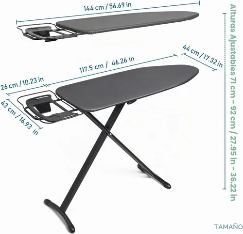 Vista 2 de Duwee Tabla de planchar de 17 x 46 pulgadas, tamaño completo, tabla de planchar de lujo con soporte para plancha de vapor, cubierta resistente al
