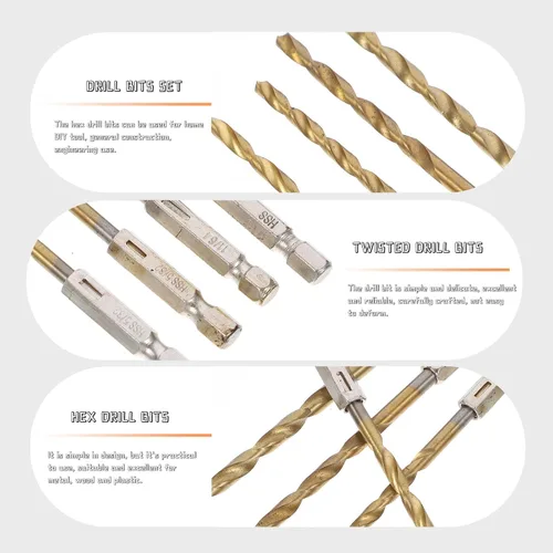 Vista 6 de 13pc Hex Shank Twist Drill Bit Set High Speed Steel Hss for Wood Metal Plastic Cement with Long Spiral Design Multipurpose Industrial Drill Bits
