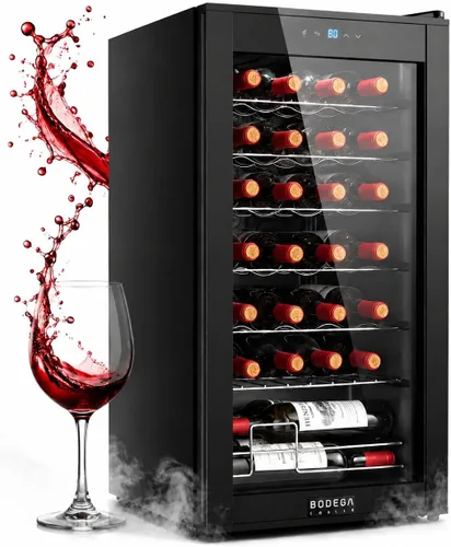 Vista 11 de BODEGA COOLER - Enfriador de vino de 24 botellas para el hogar y la cocina, mini refrigerador para dormitorio, refrigerador de vino con control