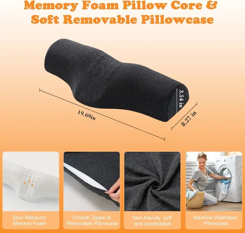 Vista 2 de Almohada cervical para aliviar el dolor de cuello, almohada de espuma viscoelástica para apoyo de refuerzo y relajación de hombros, dispositivos