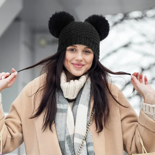 Vista 3 de Simplicity Gorro de punto trenzado para mujer con pompón para esquí snowboard
