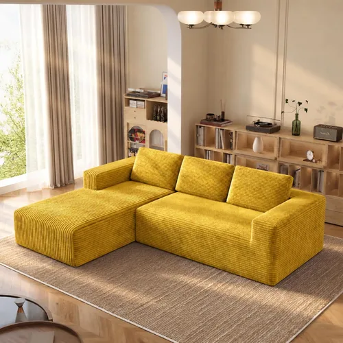 Vista 31 de Sofá modular de pana de 106 pulgadas, sofá en forma de L deshuesado con asiento profundo, sofá de espuma de nube con diván de gran tamaño, sofá Negro