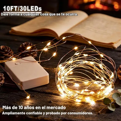 Vista 3 de Paquete de 3 luces LED recargables de 10 pies, 30 luces LED, 4 modos de iluminación estrellada de Navidad de alambre de cobre, impermeable, micro