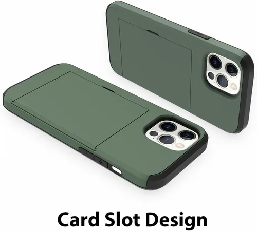 Vista 2 de ZIYE Compatible con iPhone 12 Pro Max Funda tipo cartera con tarjetero, Funda de dos capas antiarañazos con bolsillo oculto, Funda protectora a Verde