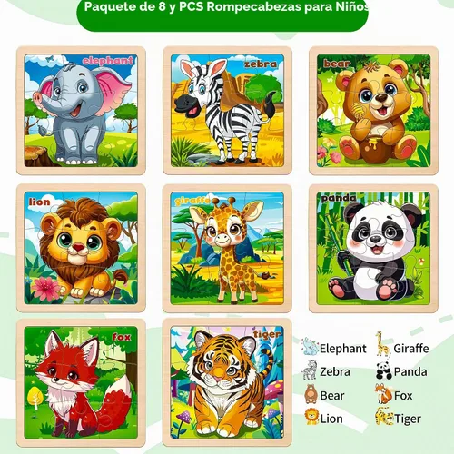 Vista 7 de Rompecabezas de madera para niños pequeños, 9 piezas de rompecabezas de animales para niños de 3 a 5 años, actividades de aprendizaje preescolar