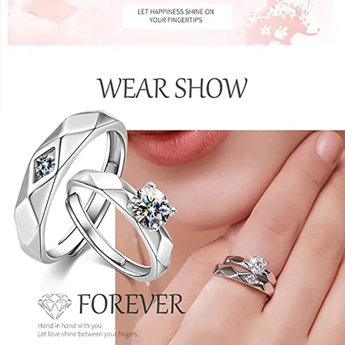 Vista 6 de Sunamy Fashion - Anillo de compromiso para hombre y mujer, ajustable S925 plata CZ