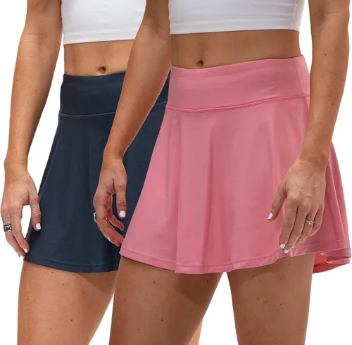 Vista 18 de DEVOPS Paquete de 2 faldas de tenis plisadas atléticas de cintura alta para mujer #1 Azul / Rojo