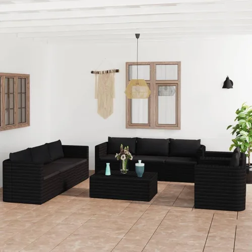 Vista 12 de Juego de sala de patio de 9 piezas con cojines, sofá casual, muebles de conversación, muebles de piscina al aire libre, utilizado en sala de estar