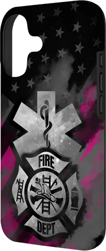 Vista 2 de EMT EMS Firefighter Pink Smoke Line USA American Flag Case for iPhone 17