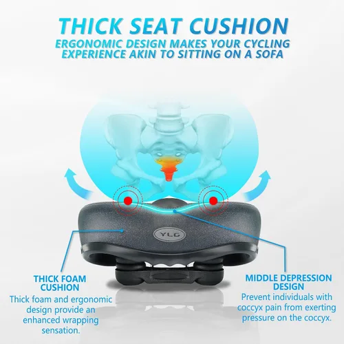 Vista 2 de YLG Comfort - Cojín ancho para asiento de bicicleta, suave acolchado para bicicleta de montaña, carretera, estacionario, para interiores y exteriores