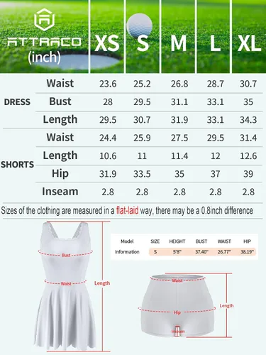 Vista 6 de ATTRACO Vestido de tenis para mujer con pantalones cortos, faldas de golf con bolsillos