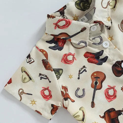 Vista 5 de Camisa de vestir de manga corta con estampado de vaca y botones para bebé niño