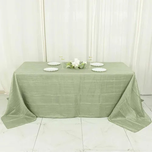 Vista 47 de Tableclothsfactory Mantel rectangular de tafetán arrugado de acordeón azul polvoriento, de 60 x 102 pulgadas, perfecto para ceremonias de boda