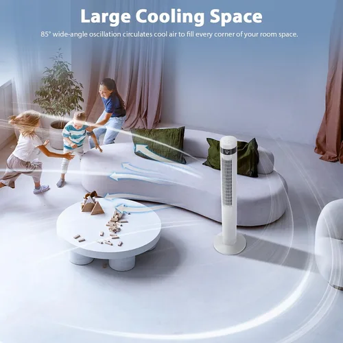Vista 3 de Antarctic Star Ventilador de torre de 43 pulgadas, ventilador oscilante eléctrico portátil, silencioso con control remoto, sin aspas, modo de viento