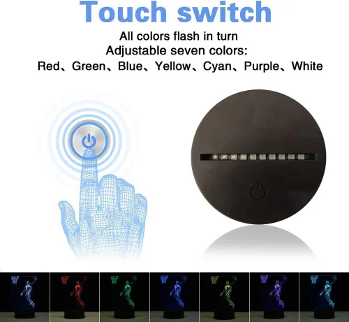 Vista 9 de XIEHE Luz nocturna LED de ilusión 3D, 7 colores de cambio gradual con interruptor táctil, lámpara de mesa USB para regalos de vacaciones