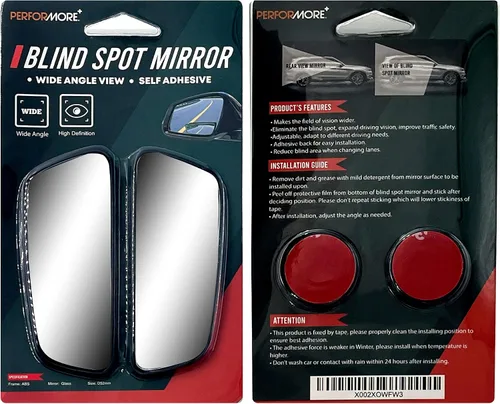 Vista 2 de Performore Paquete de 2 espejos de coche de punto ciego, ajustables de vidrio HD, convexo, visión trasera, gran angular, con parte trasera Ajustable