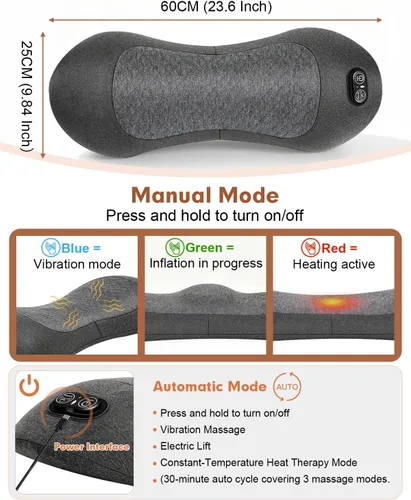 Vista 4 de Almohada masajeadora eléctrica 3 en 1 con calor, tracción de aire Negro